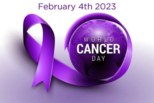 informed healthcare solutions world cancer day 2023 february 4 2023 purple globe with cancer ribbon