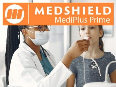 medshield mediplus prime options and benefits featured image with logo female doctor with little girl