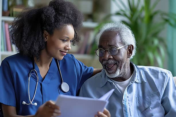 best hospital plans in south africa woman doctor with pensioner signing paperwork