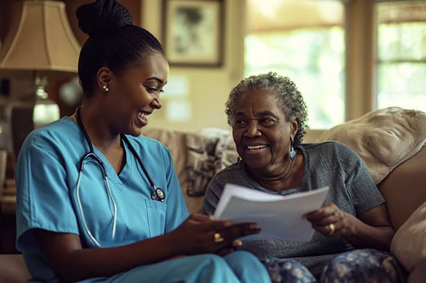 medical aid comparisons doctor with elderly lady signing paperwork